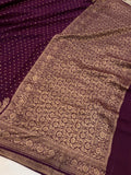 Wine Pure Banarasi Khaddi Crepe Silk Saree - Aura Benaras