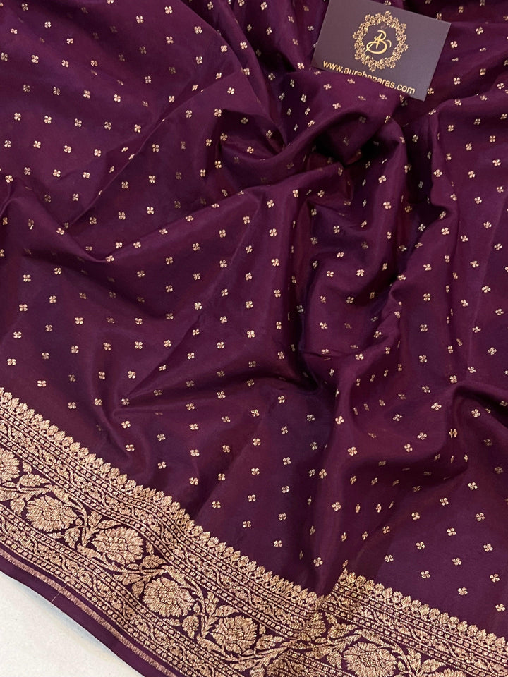Wine Pure Banarasi Khaddi Crepe Silk Saree - Aura Benaras