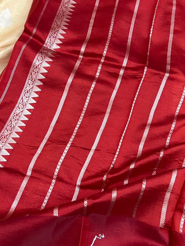 Cream Pure Silk Handloom Banarasi Saree