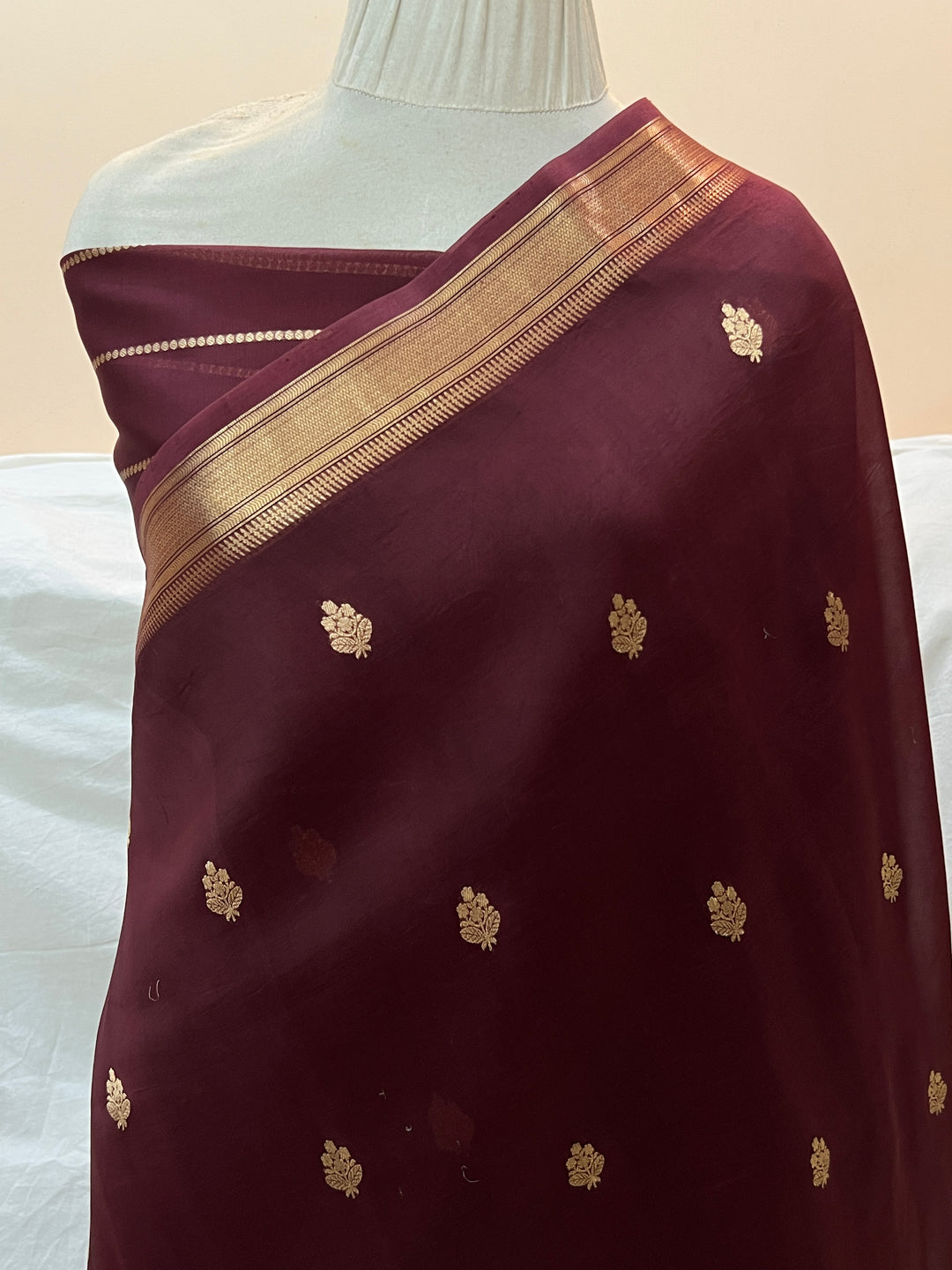 Maroon Pure Kora Silk Handloom Banarasi Saree