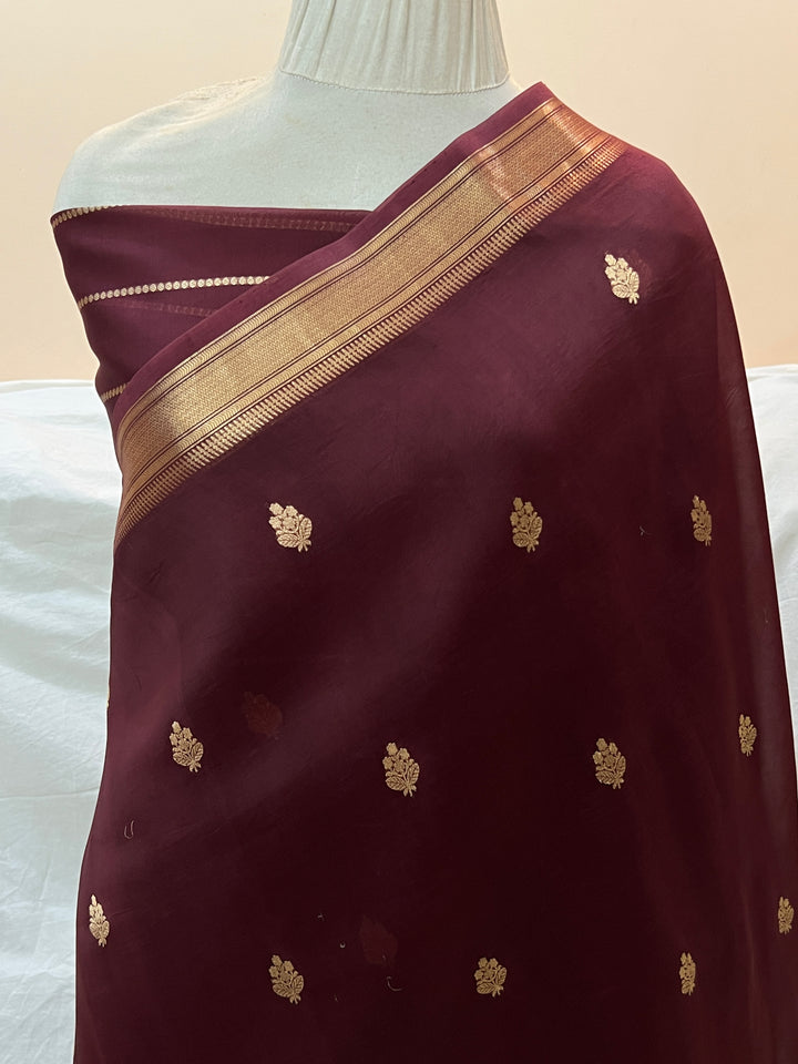 Maroon Pure Kora Silk Handloom Banarasi Saree