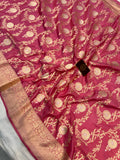 Pink Jaal Pure Banarasi Handloom Katan Silk Saree - Aura Benaras