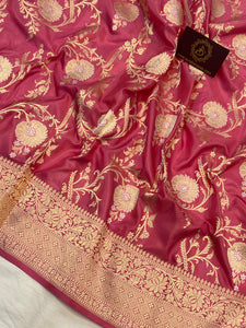 Pink Jaal Pure Banarasi Handloom Katan Silk Saree - Aura Benaras