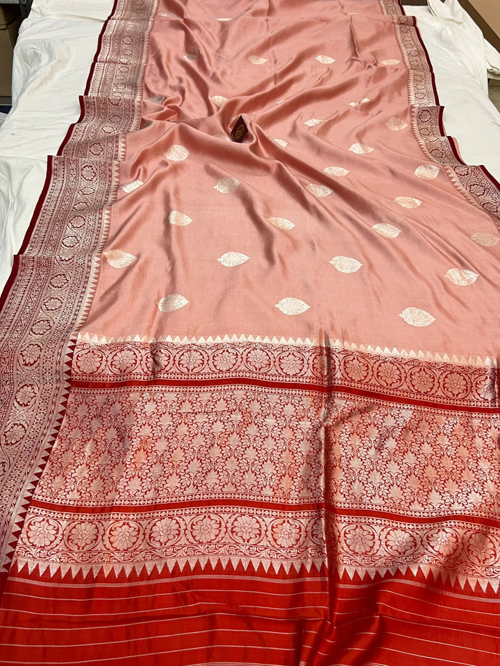 Peach Pure Silk Handloom Banarasi Saree