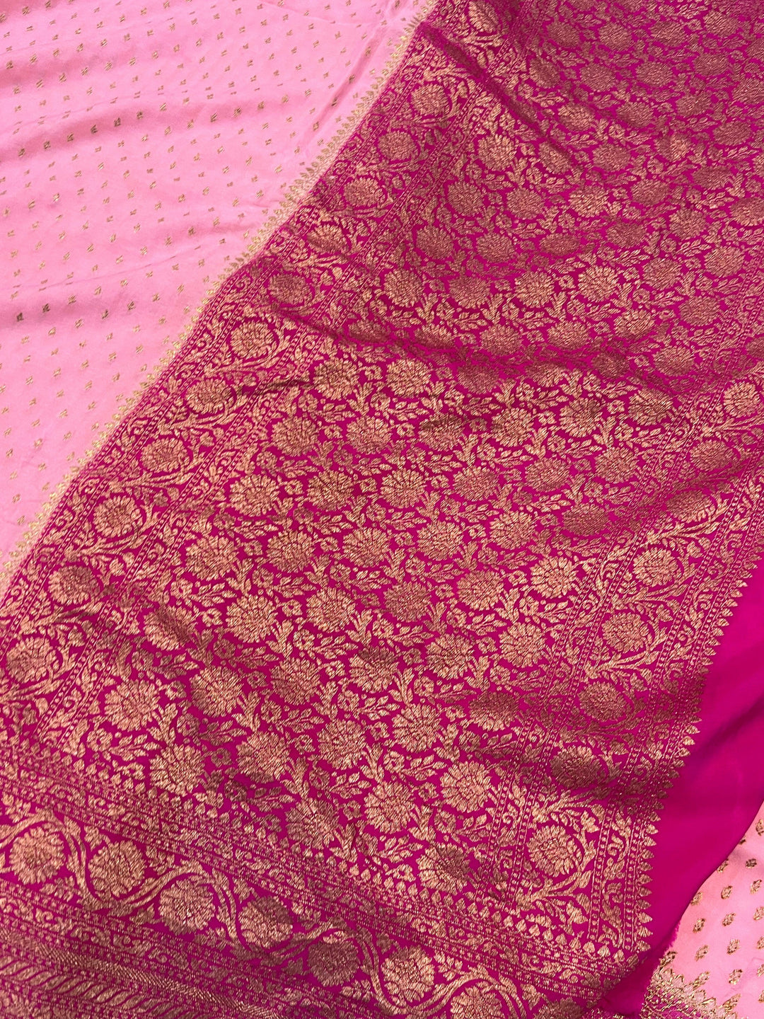 Light Pink Pure Banarasi Khaddi Crepe Silk Saree - Aura Benaras