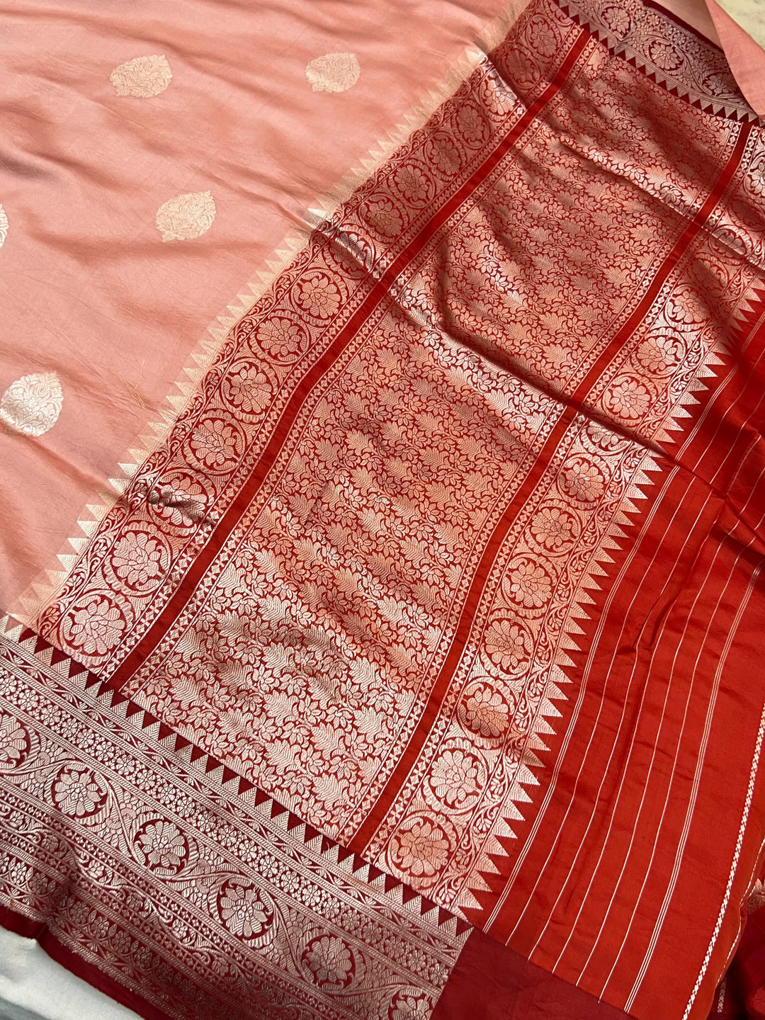 Peach Pure Silk Handloom Banarasi Saree