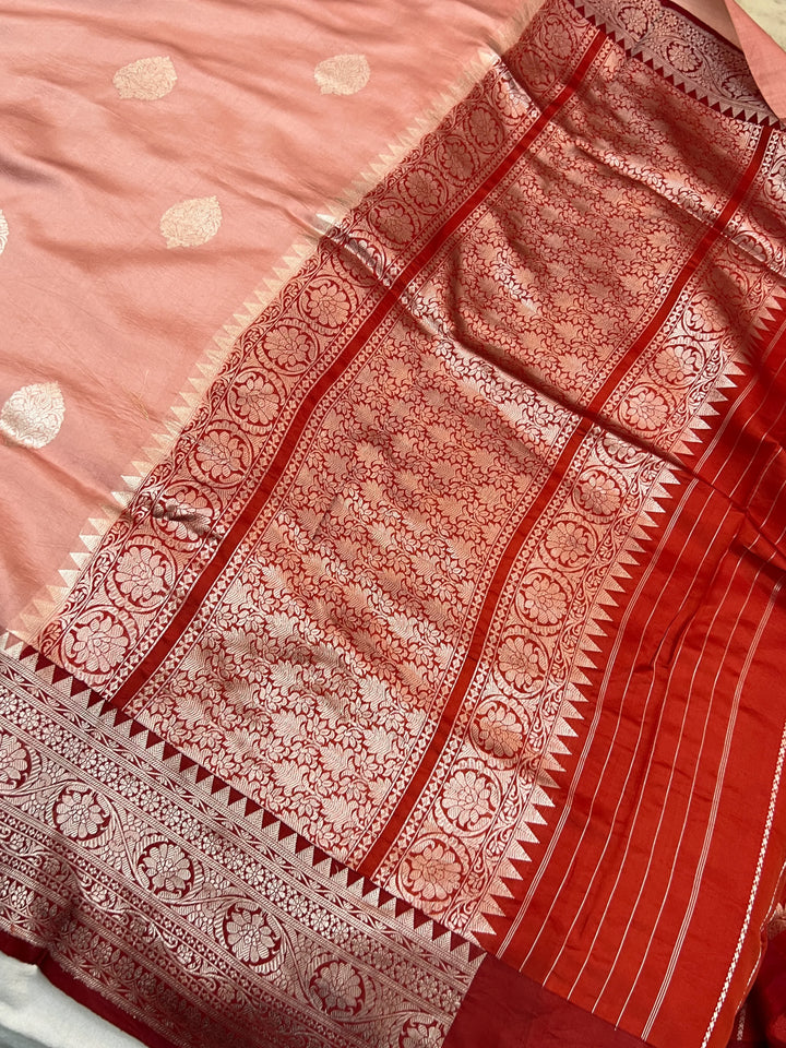 Peach Pure Silk Handloom Banarasi Saree