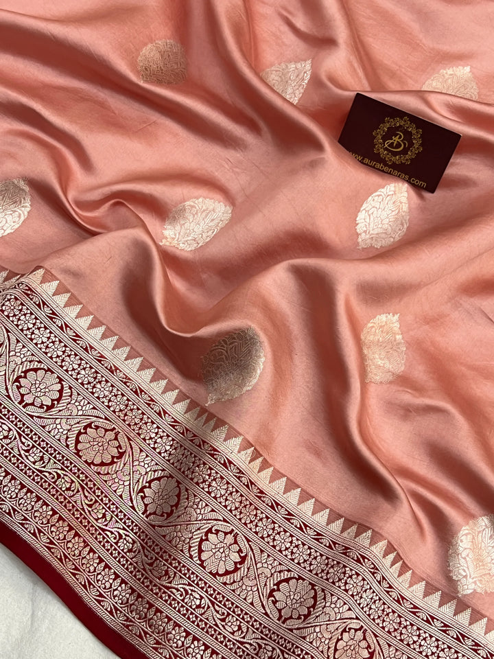 Peach Pure Silk Handloom Banarasi Saree