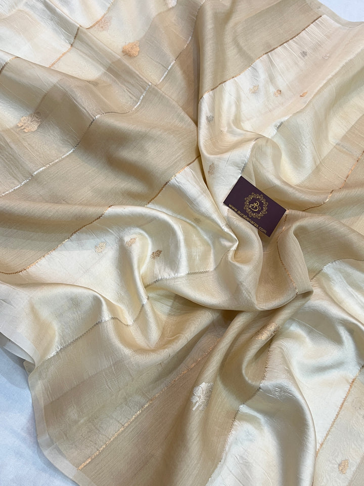 Cream Pure Silk Handloom Banarasi Saree