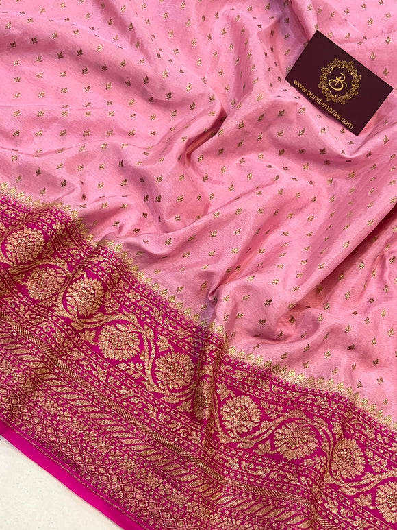 Light Pink Pure Banarasi Khaddi Crepe Silk Saree - Aura Benaras