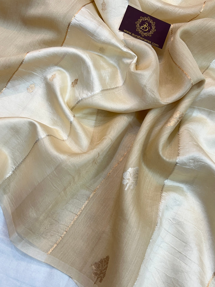 Cream Pure Silk Handloom Banarasi Saree