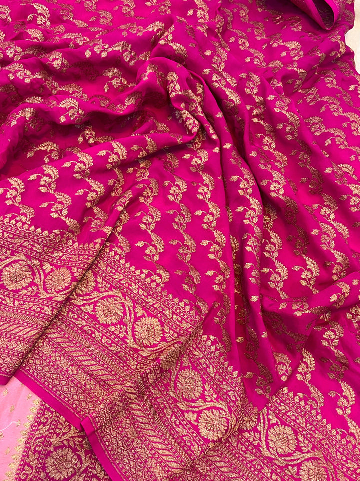 Light Pink Pure Banarasi Khaddi Crepe Silk Saree - Aura Benaras