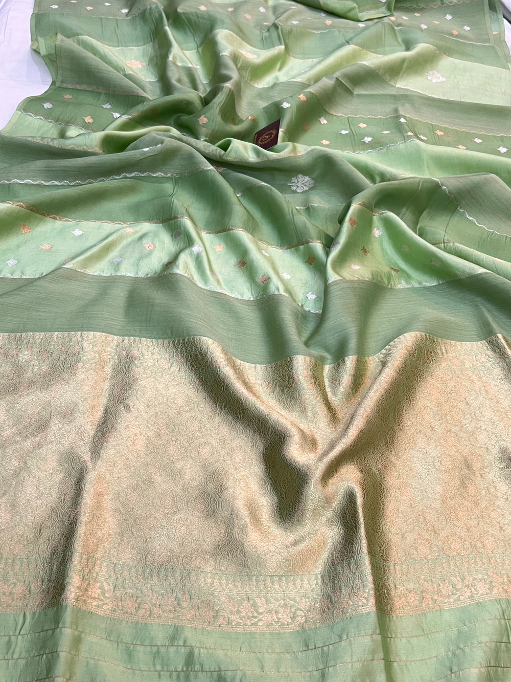 Light Green Pure Silk Handloom Banarasi Saree