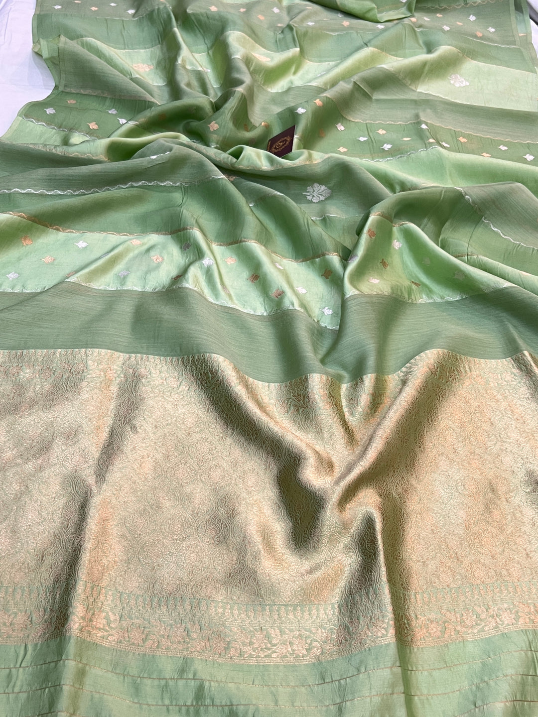 Light Green Pure Silk Handloom Banarasi Saree