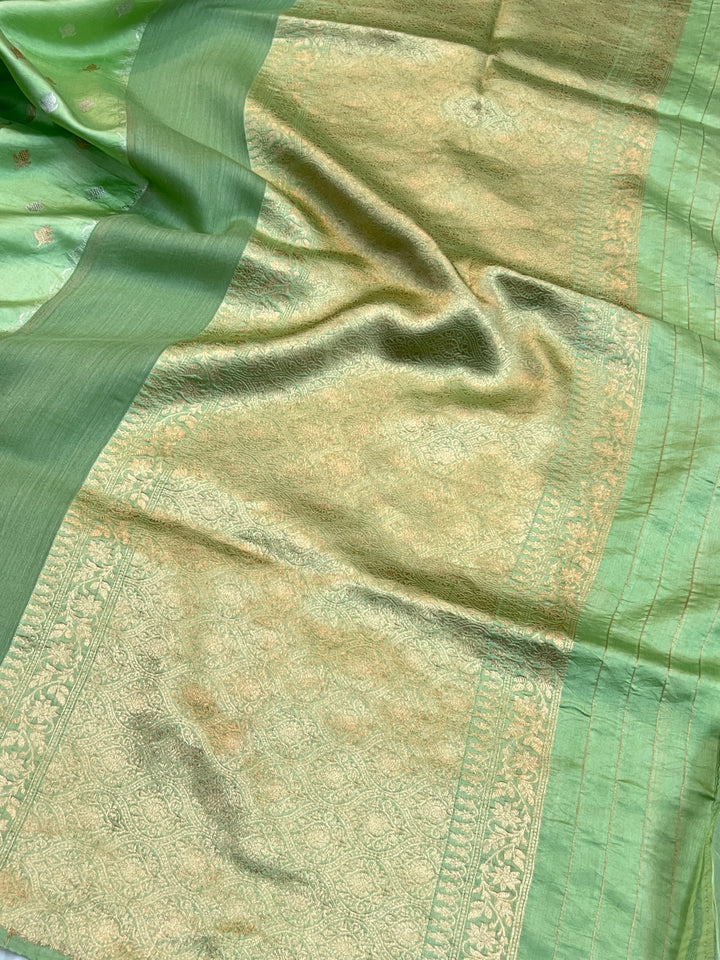 Light Green Pure Silk Handloom Banarasi Saree