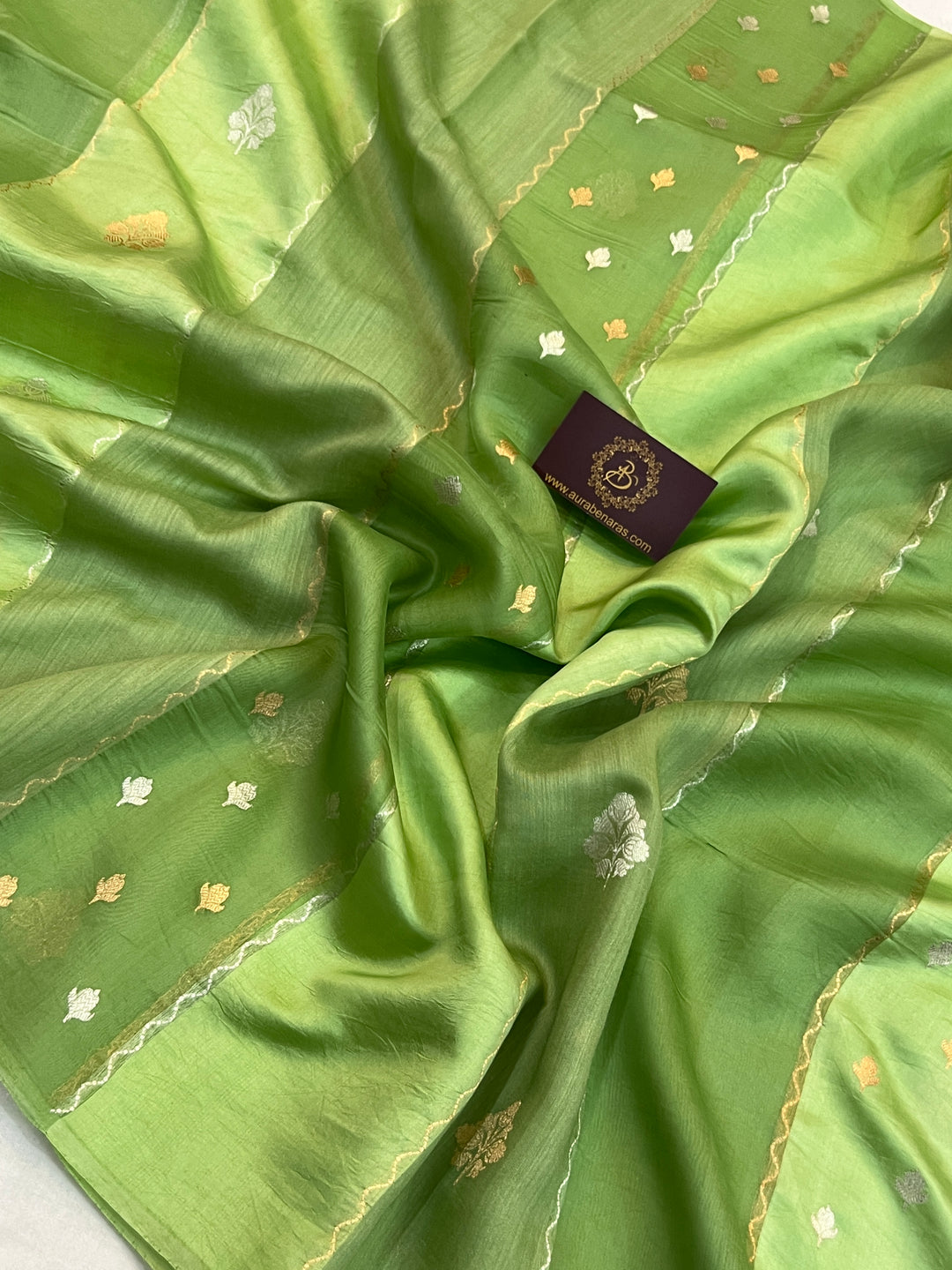 Light Green Pure Silk Handloom Banarasi Saree