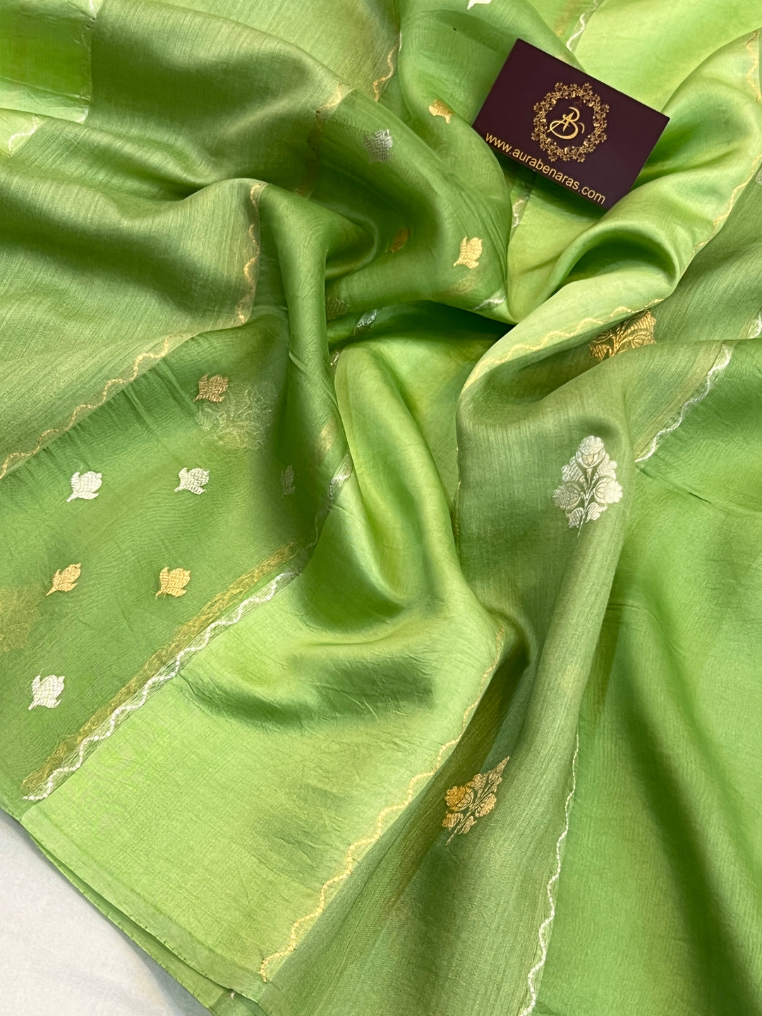 Light Green Pure Silk Handloom Banarasi Saree