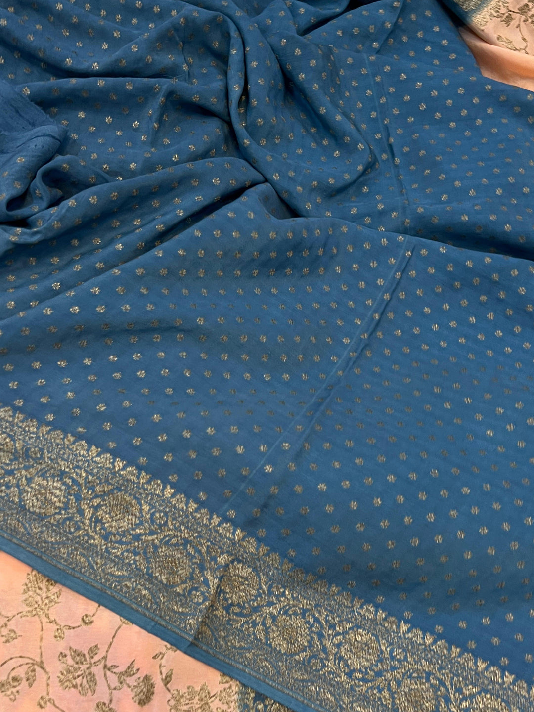 Peach Pure Banarasi Khaddi Crepe Silk Saree - Aura Benaras