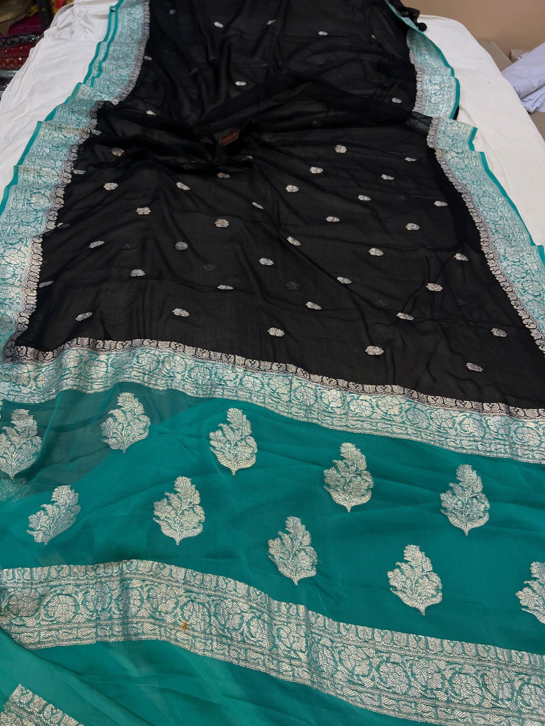 Black Banarasi Khaddi Chiffon Georgette Saree - Aura Benaras