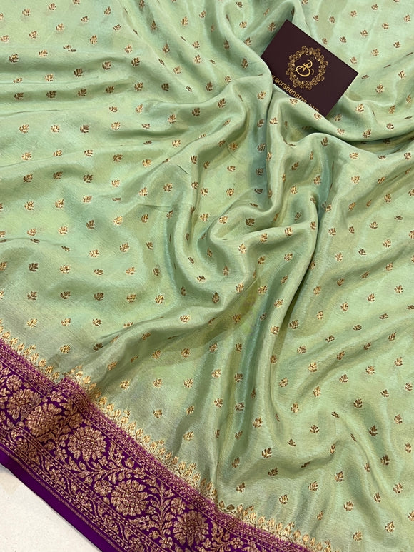 Pista Green Pure Banarasi Khaddi Crepe Silk Saree