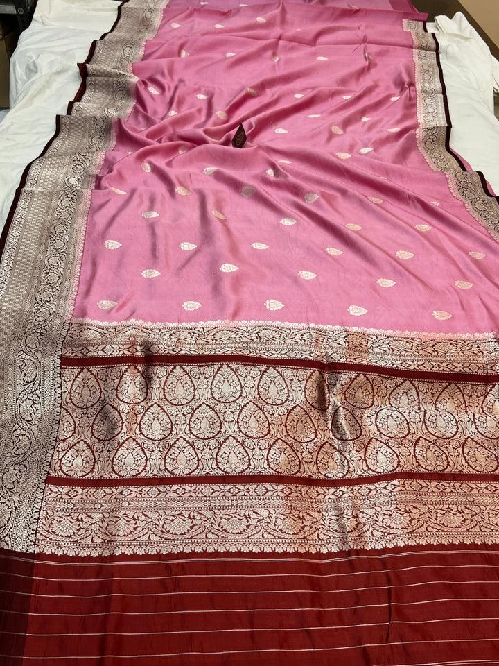 Baby Pink Pure Silk Handloom Banarasi Saree