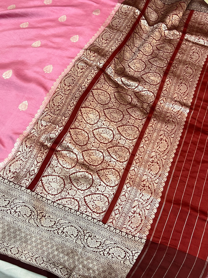 Baby Pink Pure Silk Handloom Banarasi Saree