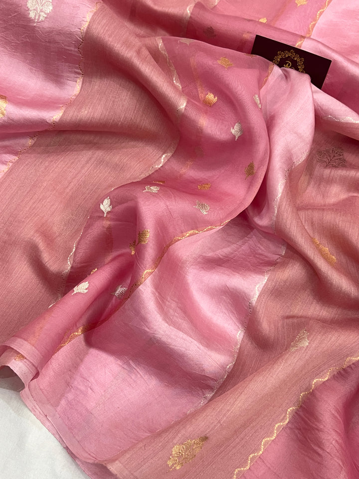 Pastel Pink Pure Silk Handloom Banarasi Saree