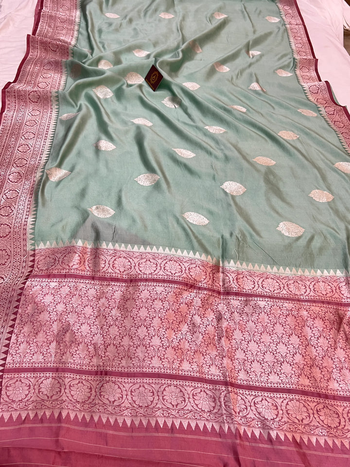 Sage Blue Pure Silk Handloom Banarasi Saree