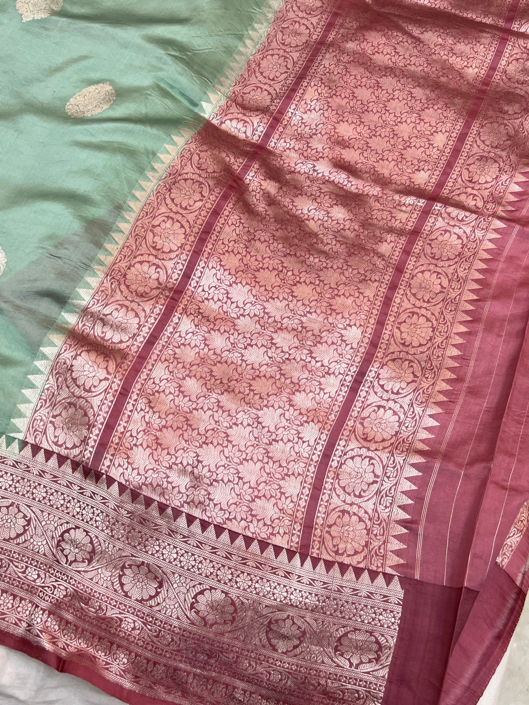 Sage Blue Pure Silk Handloom Banarasi Saree
