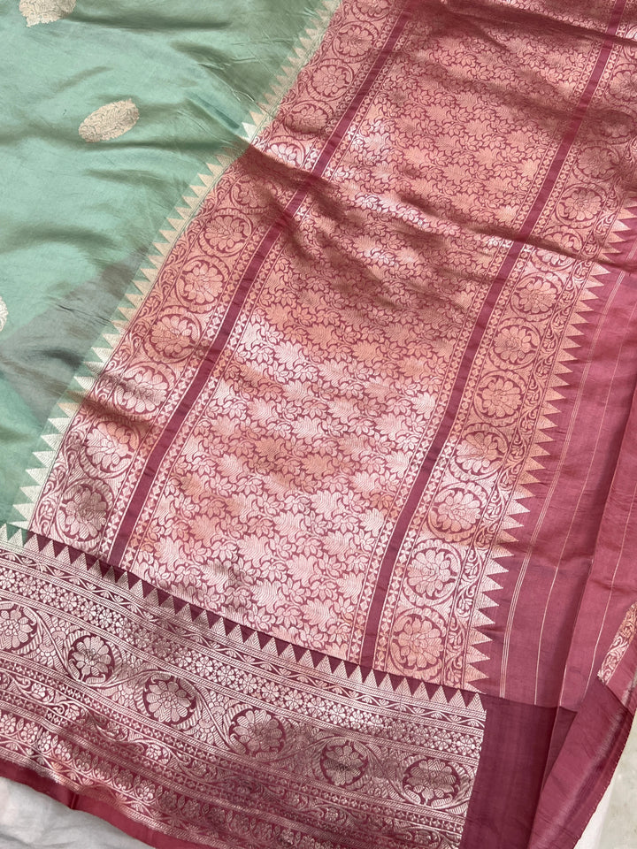 Sage Blue Pure Silk Handloom Banarasi Saree