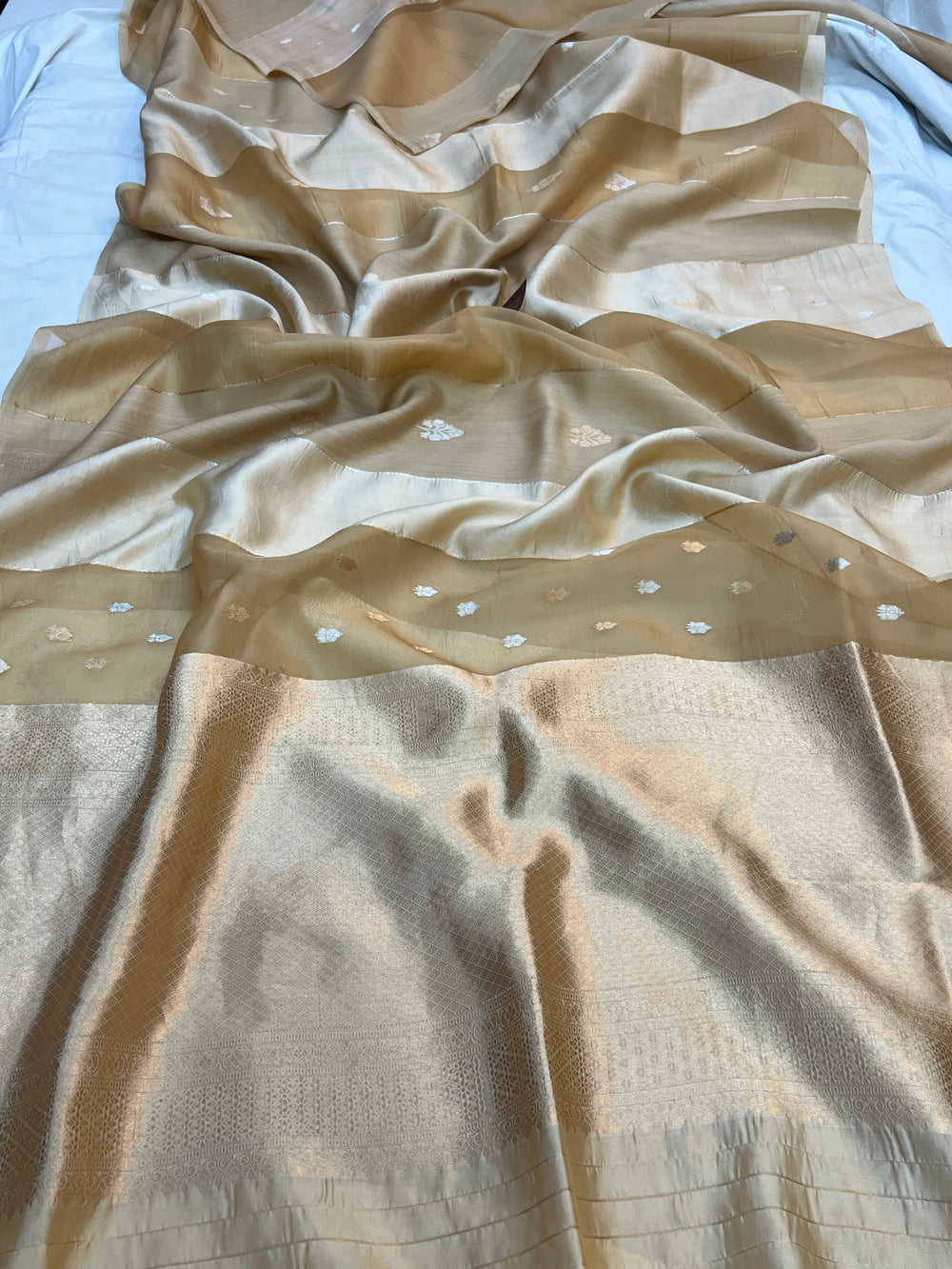 Beige Pure Silk Handloom Banarasi Saree