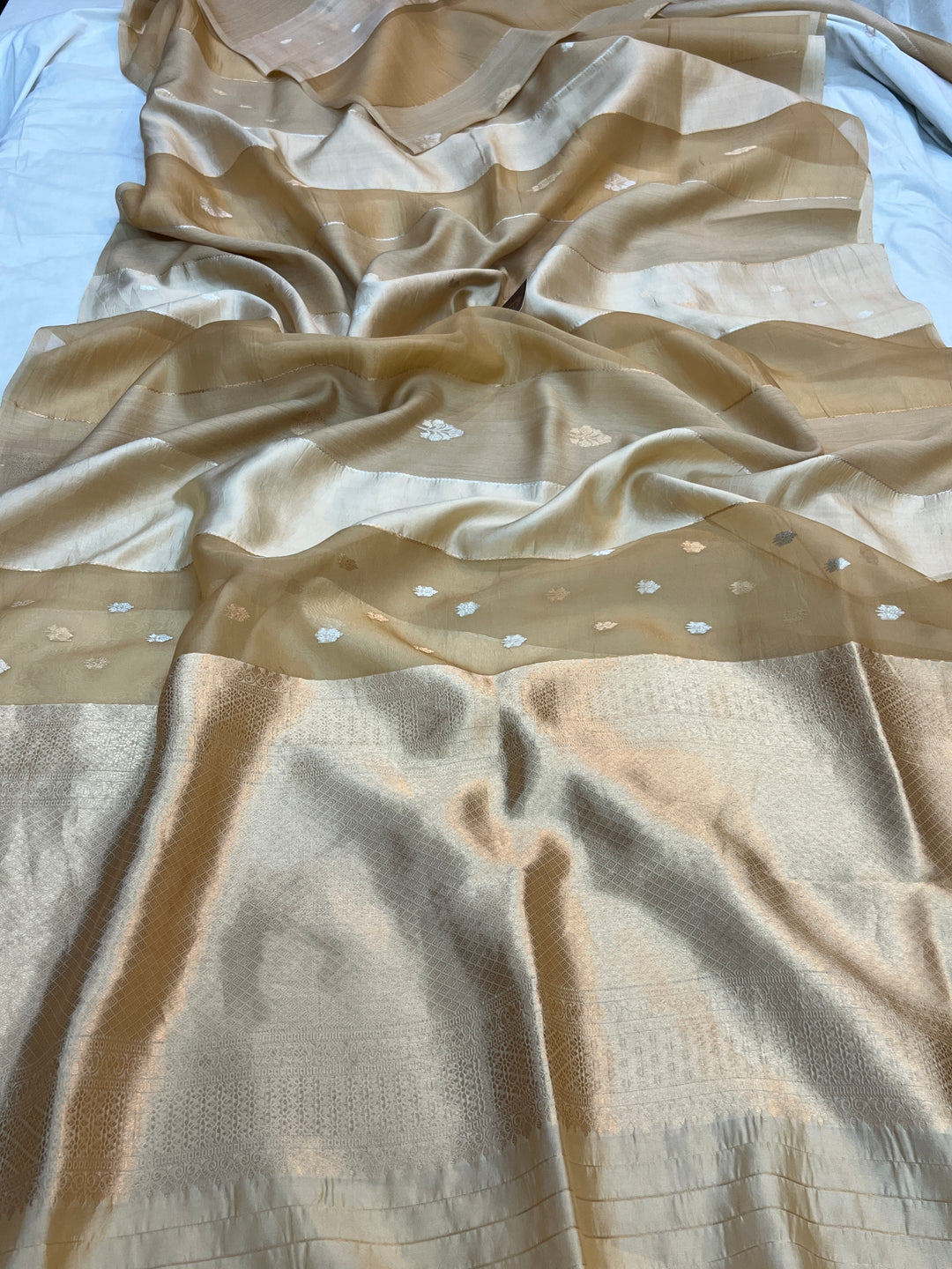 Beige Pure Silk Handloom Banarasi Saree
