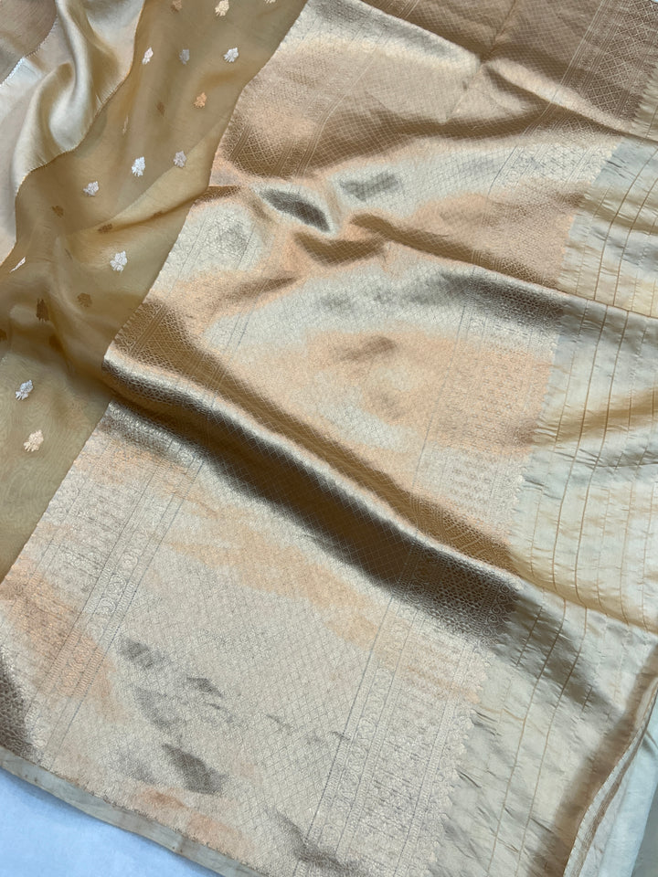 Beige Pure Silk Handloom Banarasi Saree