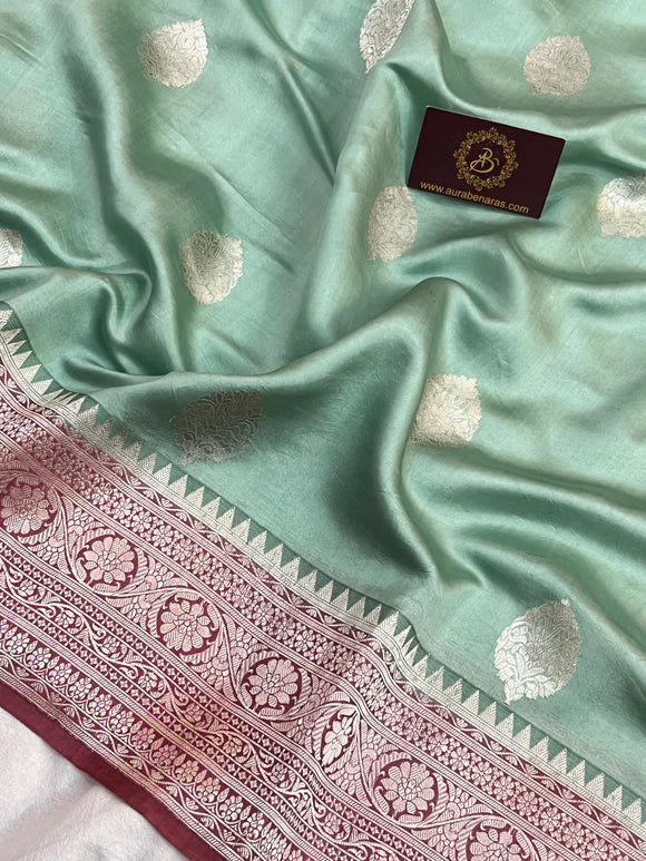 Sage Blue Pure Silk Handloom Banarasi Saree
