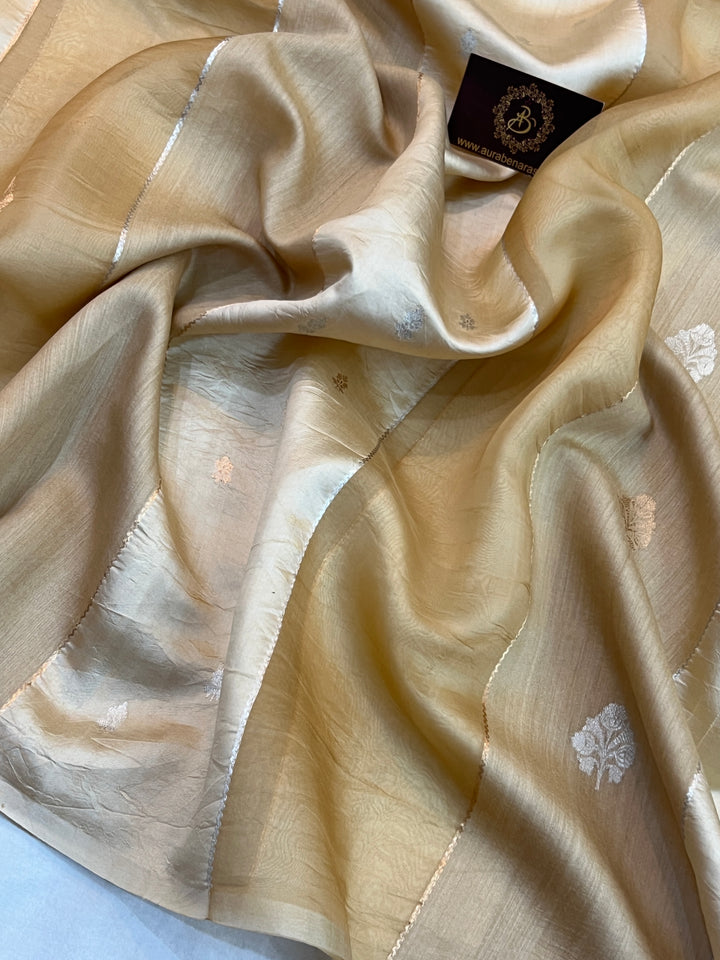 Beige Pure Silk Handloom Banarasi Saree