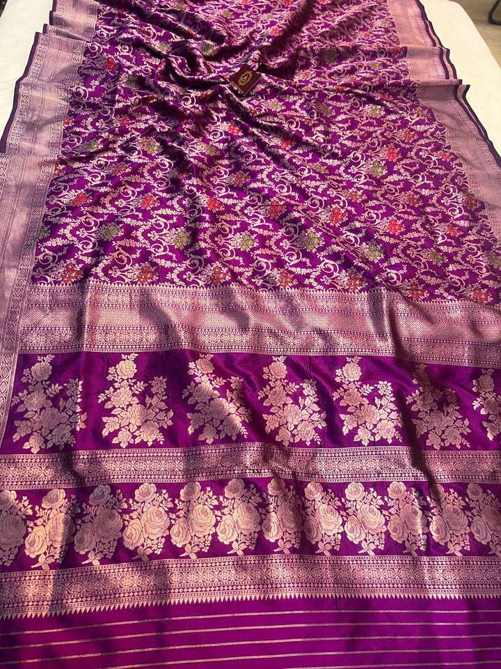 Pure Katan silk handloom Banarasi saree with allover meenakari brocade floral design