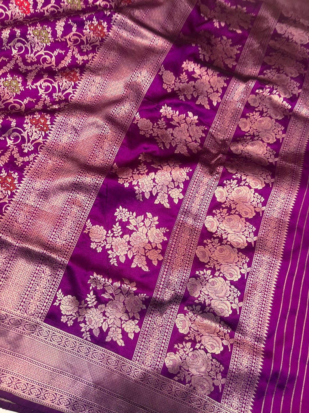 Lavish palla of pure Katan silk Banarasi saree with intricate meenakari brocade weaving