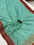 Greyish Green Pure Banarasi Khaddi Crepe Silk Saree - Aura Benaras