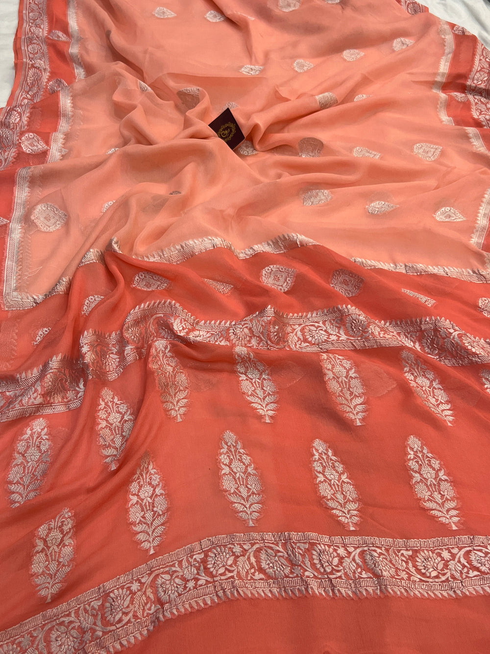 Light Peach Pure Banarasi Khaddi Chiffon Saree