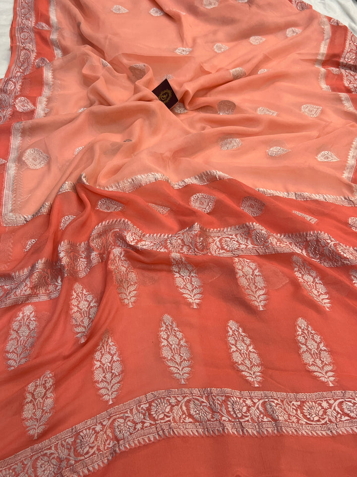 Light Peach Pure Banarasi Khaddi Chiffon Saree
