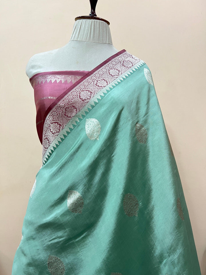 Sage Blue Pure Silk Handloom Banarasi Saree