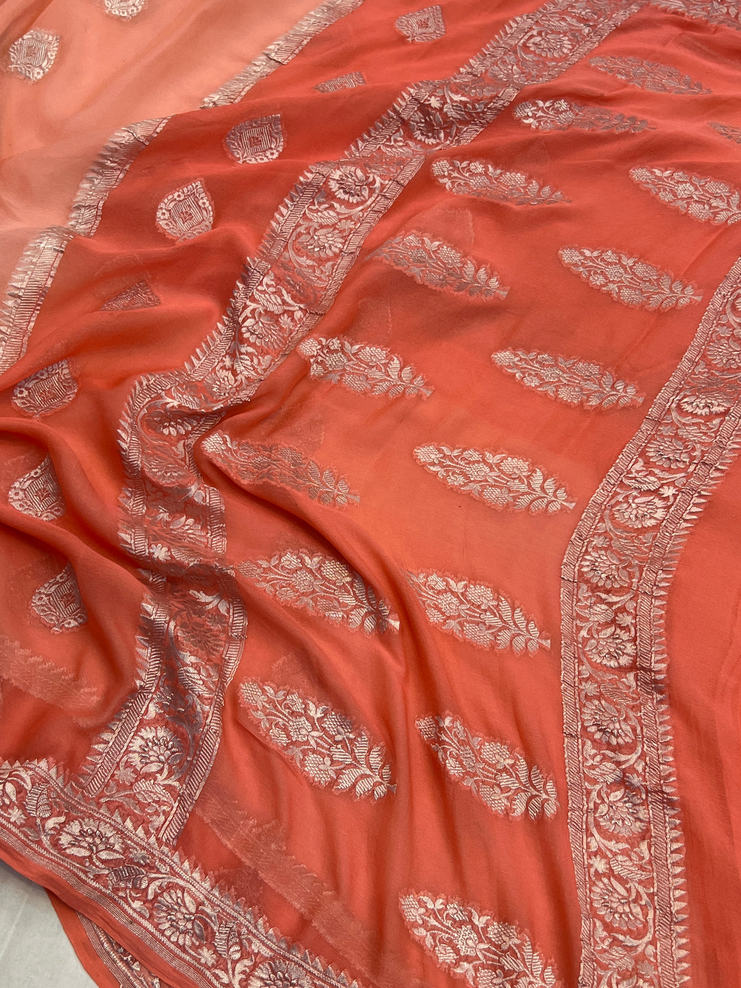 Light Peach Pure Banarasi Khaddi Chiffon Saree