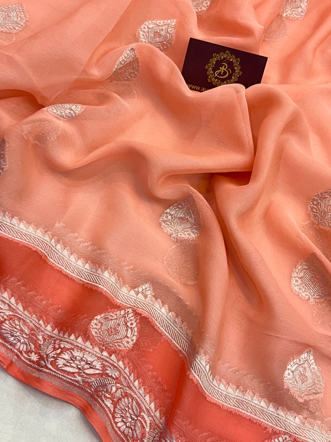 Light Peach Pure Banarasi Khaddi Chiffon Saree