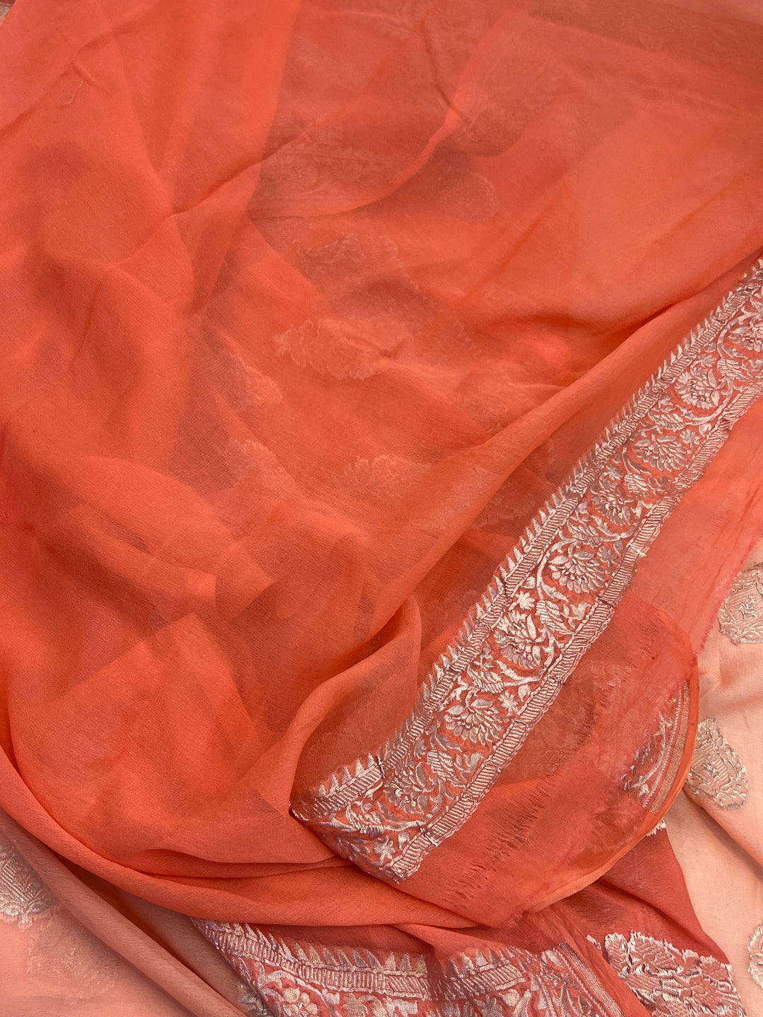 Light Peach Pure Banarasi Khaddi Chiffon Saree