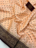  Peach Pure Banarasi Khaddi Crepe Silk Saree - Aura Benaras