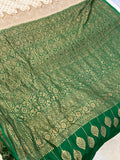 Cream Pure Banarasi Khaddi Crepe Silk Saree - Aura Benaras