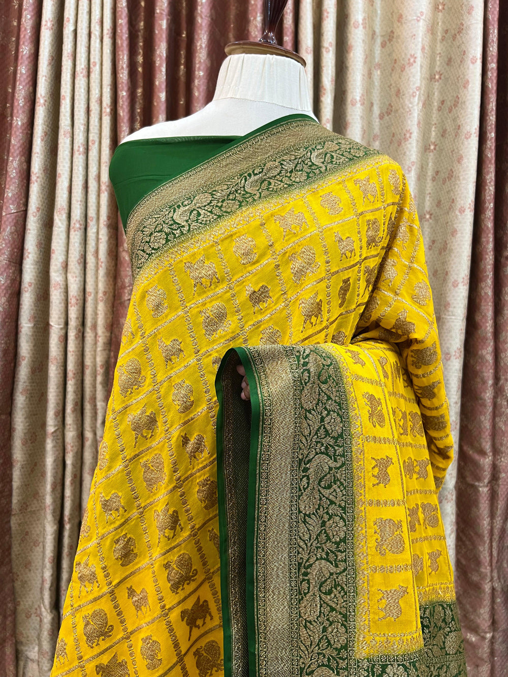 Yellow Banarasi Handloom Pure Khaddi Georgette Silk Saree - Aura Benaras