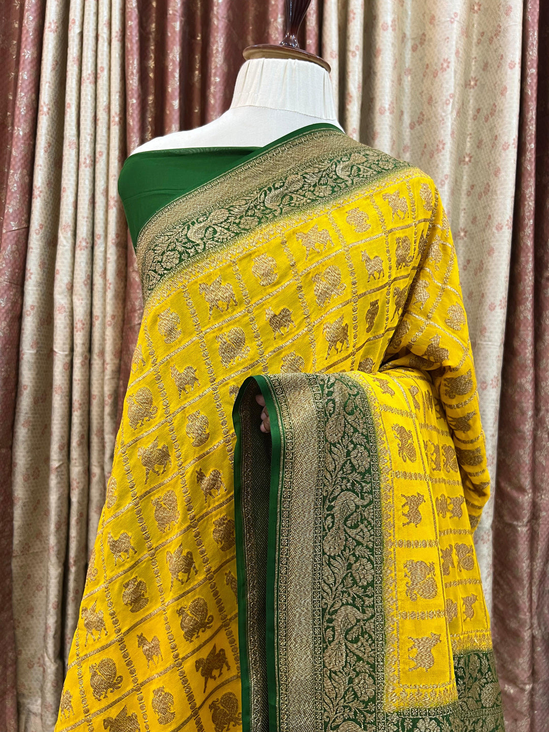 Yellow Banarasi Handloom Pure Khaddi Georgette Silk Saree - Aura Benaras