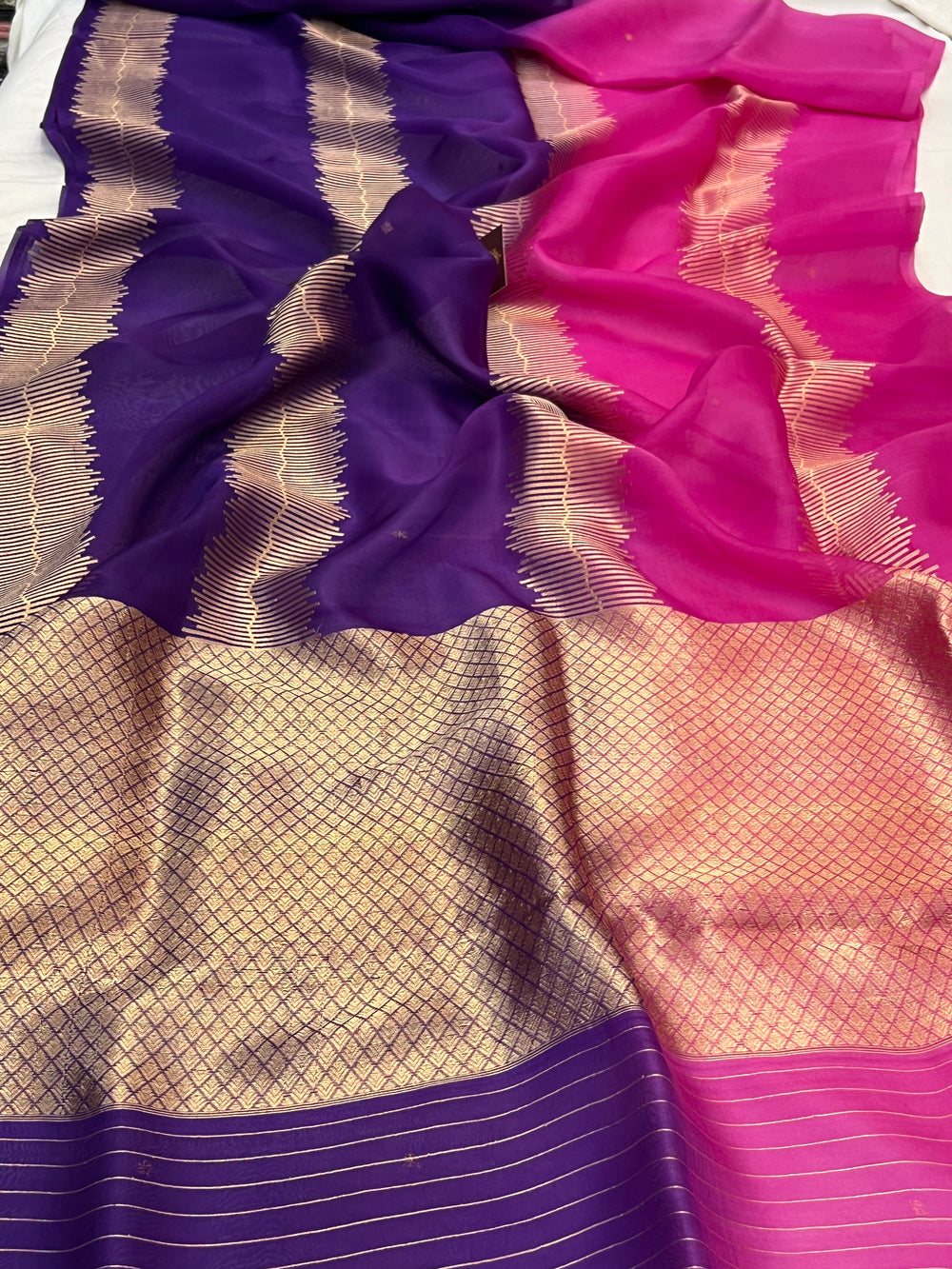 Pink-Purple Shaded Pure Kora Silk Handloom Banarasi Saree