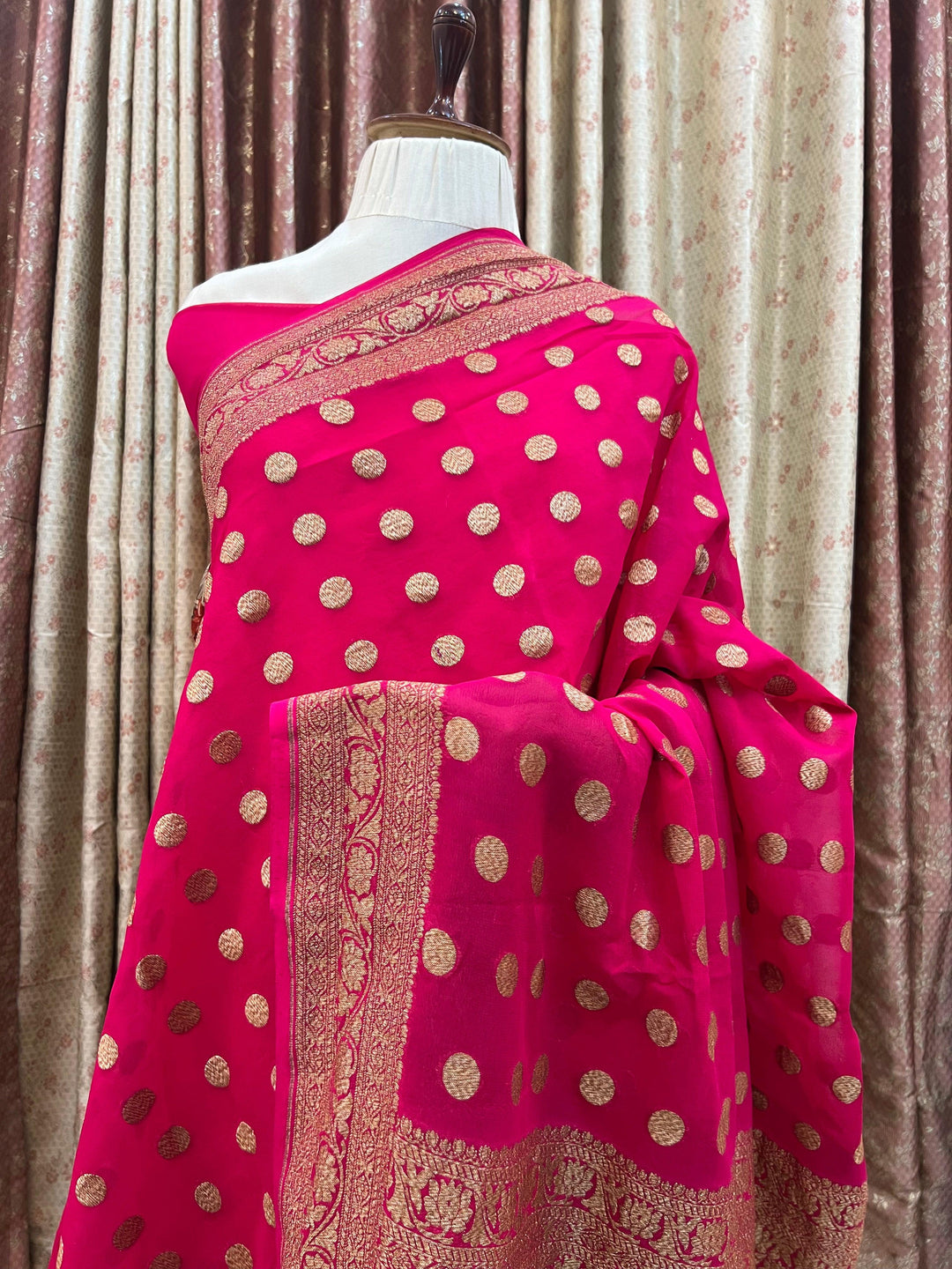Buy Rani Pink Pure Banarasi Khaddi Georgette Saree | Aura Benaras